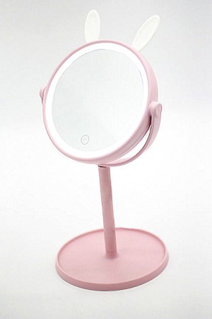 Tavşan Kulaklı Led Işıklı Makyaj Aynası; USB Girişli & Dokunmatik (Pembe)