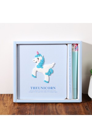 Unicorn Temalı Defter ve Kalem Seti (MAVİ)